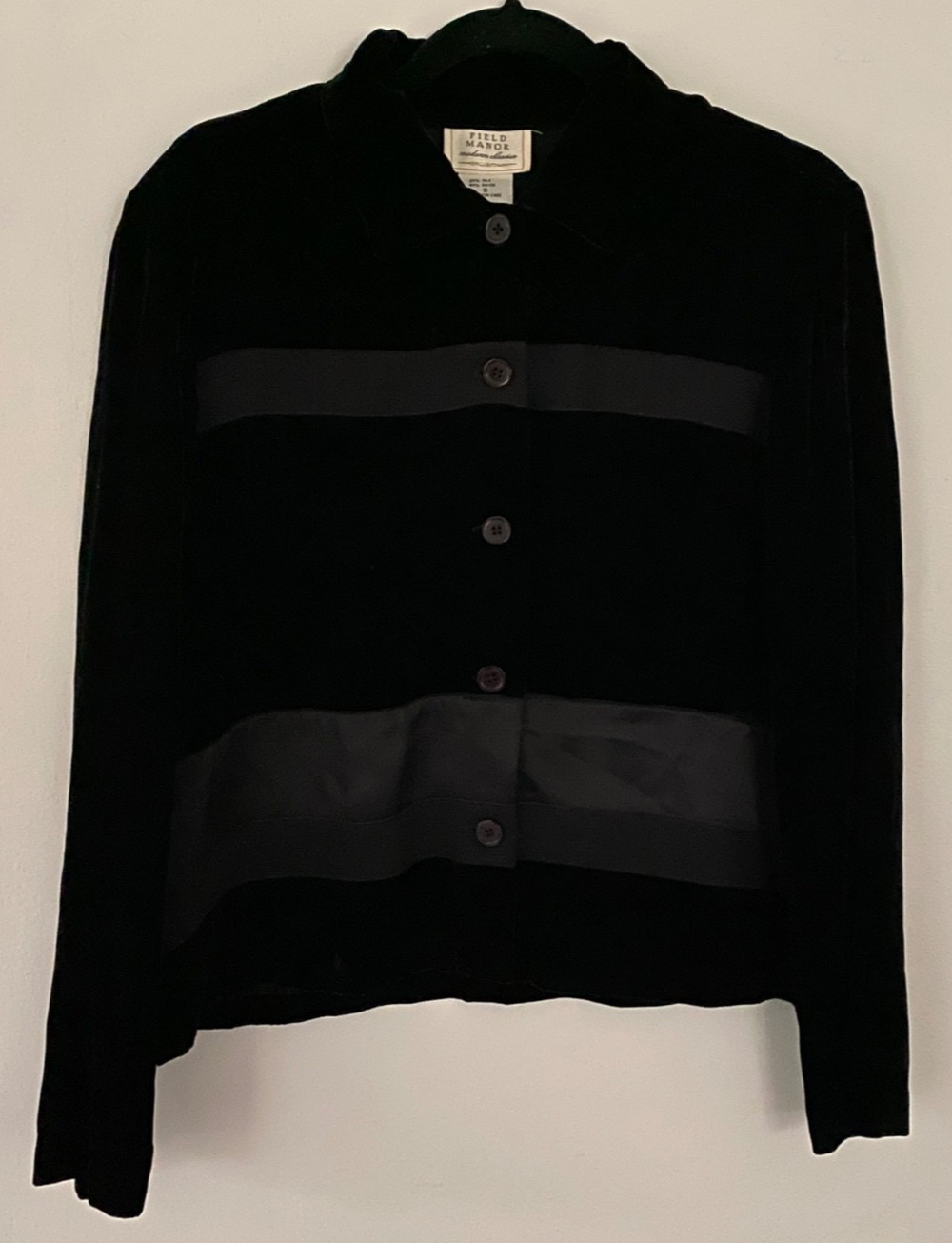Field Manor Vintage Silk Rayon Blend Velvet Blazer Size S Black Whimsygoth